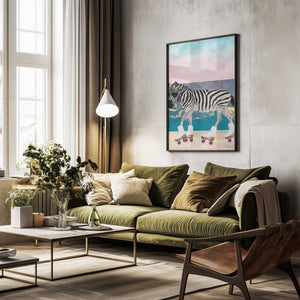 Tablou înramat „Zebra On Holiday Rollerksating” de Sarah Manovski