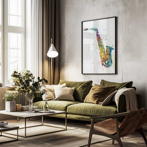 Tablou înramat „Saxophone Abstract Watercolor” de Michael Tompsett