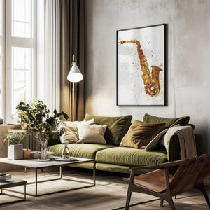 Tablou înramat „Saxophone Abstract Watercolor” de Michael Tompsett