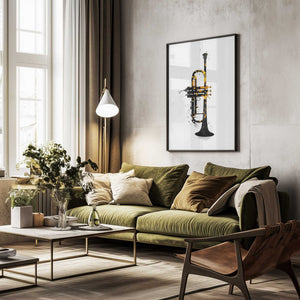 Tablou înramat „Black and Gold Music Art Trumpet” de Justyna Jaszke