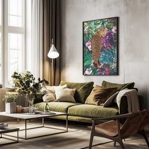 Tablou înramat „Tropical Floral Jungle - Cheetah in heels” de Sarah Manovski