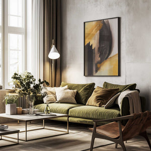 Tablou înramat „Dynamic Brushstrokes In Earthy Tones Of Black” de Little Dean