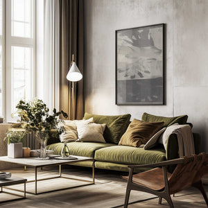Tablou înramat „Whispering Leaves – Abstract Pattern in Taupe and White” de Dina Dankers