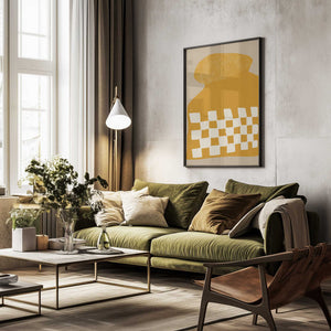 Tablou înramat „Golden Checkered Form” de THE MIUUS STUDIO