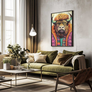 Tablou înramat „Buffalo Watercolor Animal Art (2)” de Justyna Jaszke