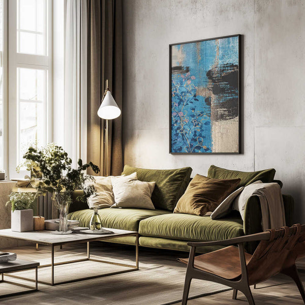 Tablou înramat „Denim Floral 1” de Sally Ann Moss