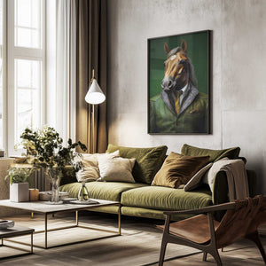 Tablou înramat „Elegant Green Horse Animal Art” de Justyna Jaszke