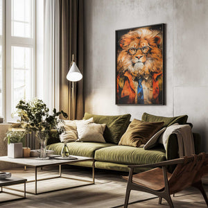 Tablou înramat „Lion Watercolor Animal Art” de Justyna Jaszke