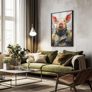 Tablou înramat „Pig 1984 Watercolor Animal Art” de Justyna Jaszke