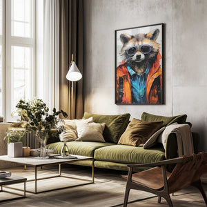 Tablou înramat „Raccoon Hipster Watercolor Animal Art” de Justyna Jaszke