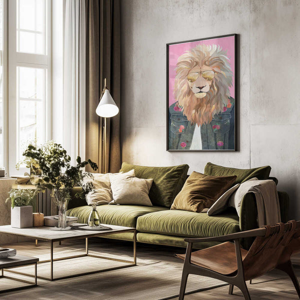 Tablou înramat „Golden fashion lion 1” de Sarah Manovski