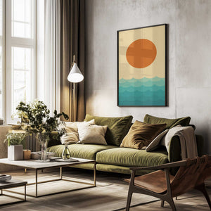 Tablou înramat „Stylized Sunset Over Waves” de Vitor Costa