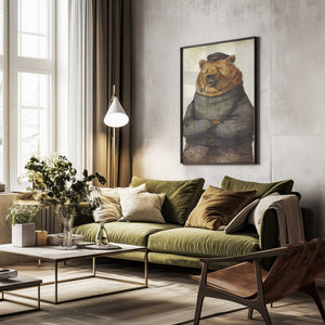 Tablou înramat „Bear Dressed In A Sweater And Cap” de Mike Koubou