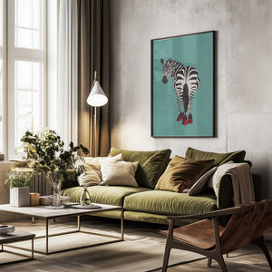 Tablou înramat „Zebra in heels teal” de Sarah Manovski