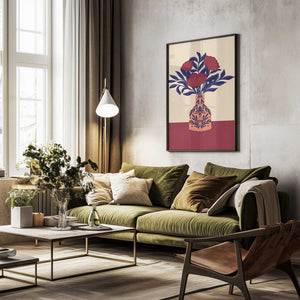 Tablou înramat „Burgundy Poppies In a Vase” de Angela Minca