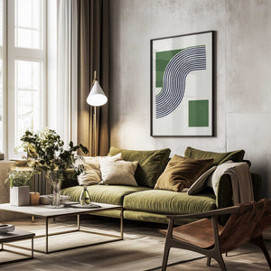 Tablou înramat „Moden Green Line Objects No.11” de THE MIUUS STUDIO