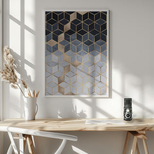 Tablou înramat „Soft Blue Gradient Cubes” de Elisabeth Fredriksson
