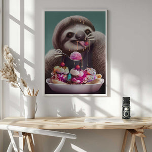 Tablou înramat „SLOTH ENJOYING ICE CREAM” de Adam Lawless