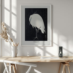 Tablou înramat „Egret In The Rain” de Ohara Koson