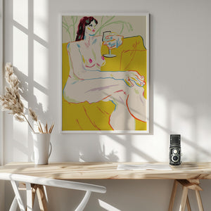 Tablou înramat „Girl With A Wineglass” de Francesco Gulina