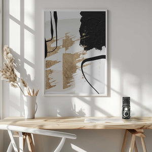 Tablou înramat „Abstract Black and Gold-6” de Sally Ann Moss