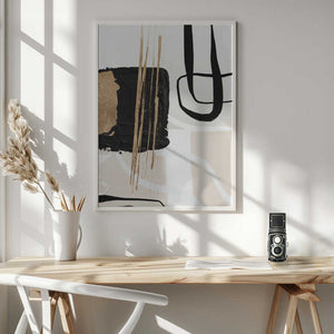 Tablou înramat „Abstract Black and Gold-5” de Sally Ann Moss