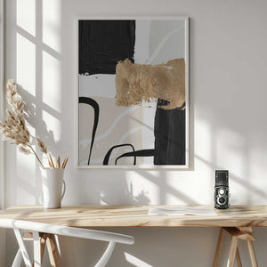 Tablou înramat „Abstract Black and Gold-4” de Sally Ann Moss