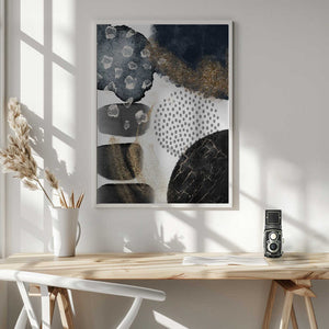 Tablou înramat „Abstract Black and Gold-2” de Sally Ann Moss