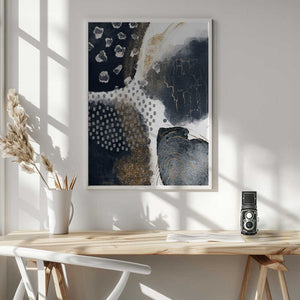 Tablou înramat „Abstract Black and Gold-1” de Sally Ann Moss