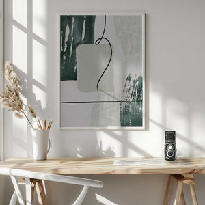 Tablou înramat „Abstract Shapes in Green-3” de Sally Ann Moss