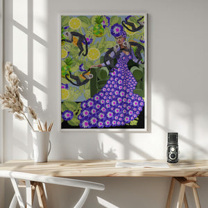 Tablou înramat „Frida in the Garden” de Lynnda Rakos