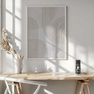 Tablou înramat „Abstract Beige Line Art” de Melloi Art Prints