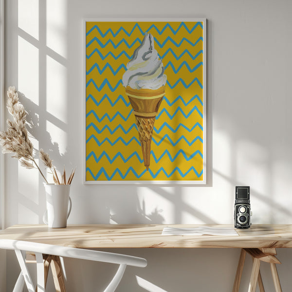 Tablou înramat „Ice Cream Yellow Zigzag” de Alice Straker