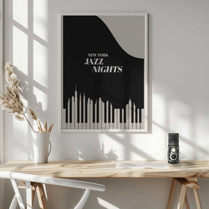 Tablou înramat „Jazz Nights Nyc   Black” de Kubistika