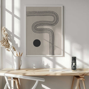 Tablou înramat „Black Curved Lines and a Circle” de Elena Ristova