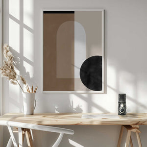 Tablou înramat „Geometric Shapes in Earthy Tones with a Black Circle” de Elena Ristova
