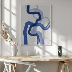Tablou înramat „Fluid Blue Brushstrokes” de Elena Ristova