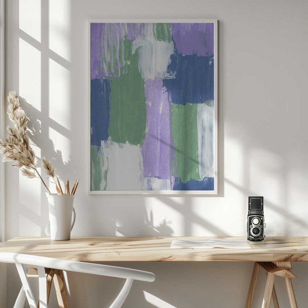 Tablou înramat „Bold Brushstrokes in Lavender Green and Blue Hues” de uplusmestudio
