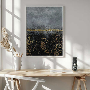 Tablou înramat „Gold Black Abstract” de Bilge Paksoylu