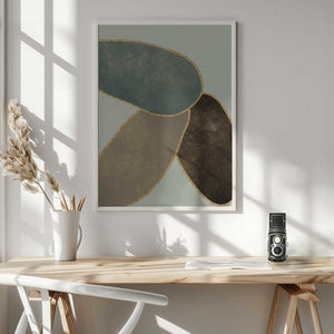 Tablou înramat „Abstract Circles With Gold 3” de Bilge Paksoylu