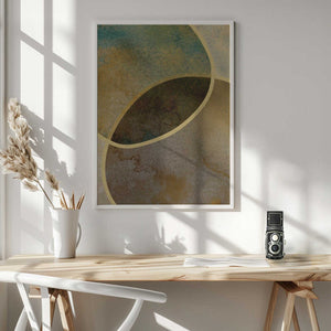 Tablou înramat „Abstract Circles With Gold 2” de Bilge Paksoylu