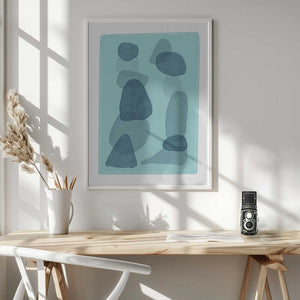 Tablou înramat „watercolour spots blue abstract minimal modern art” de Sharyn Bursic