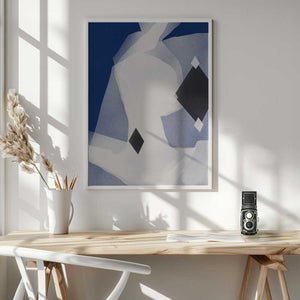 Tablou înramat „Blue Black and White Abstract” de Little Dean
