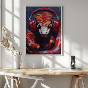 Tablou înramat „Snake With Headphones animal” de Justyna Jaszke