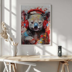 Tablou înramat „Koala With Headphones animal” de Justyna Jaszke