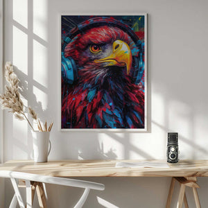 Tablou înramat „Eagle With Headphones animal” de Justyna Jaszke