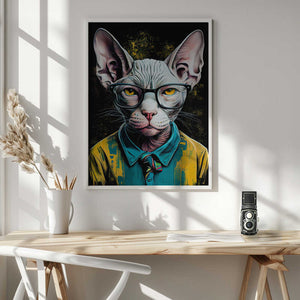 Tablou înramat „Hipster cat animal art” de Justyna Jaszke
