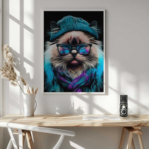 Tablou înramat „Hipster cat animal art” de Justyna Jaszke