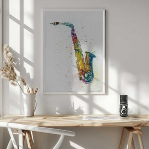 Tablou înramat „Saxophone Abstract Watercolor” de Michael Tompsett