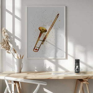 Tablou înramat „Trombone Abstract Watercolor” de Michael Tompsett